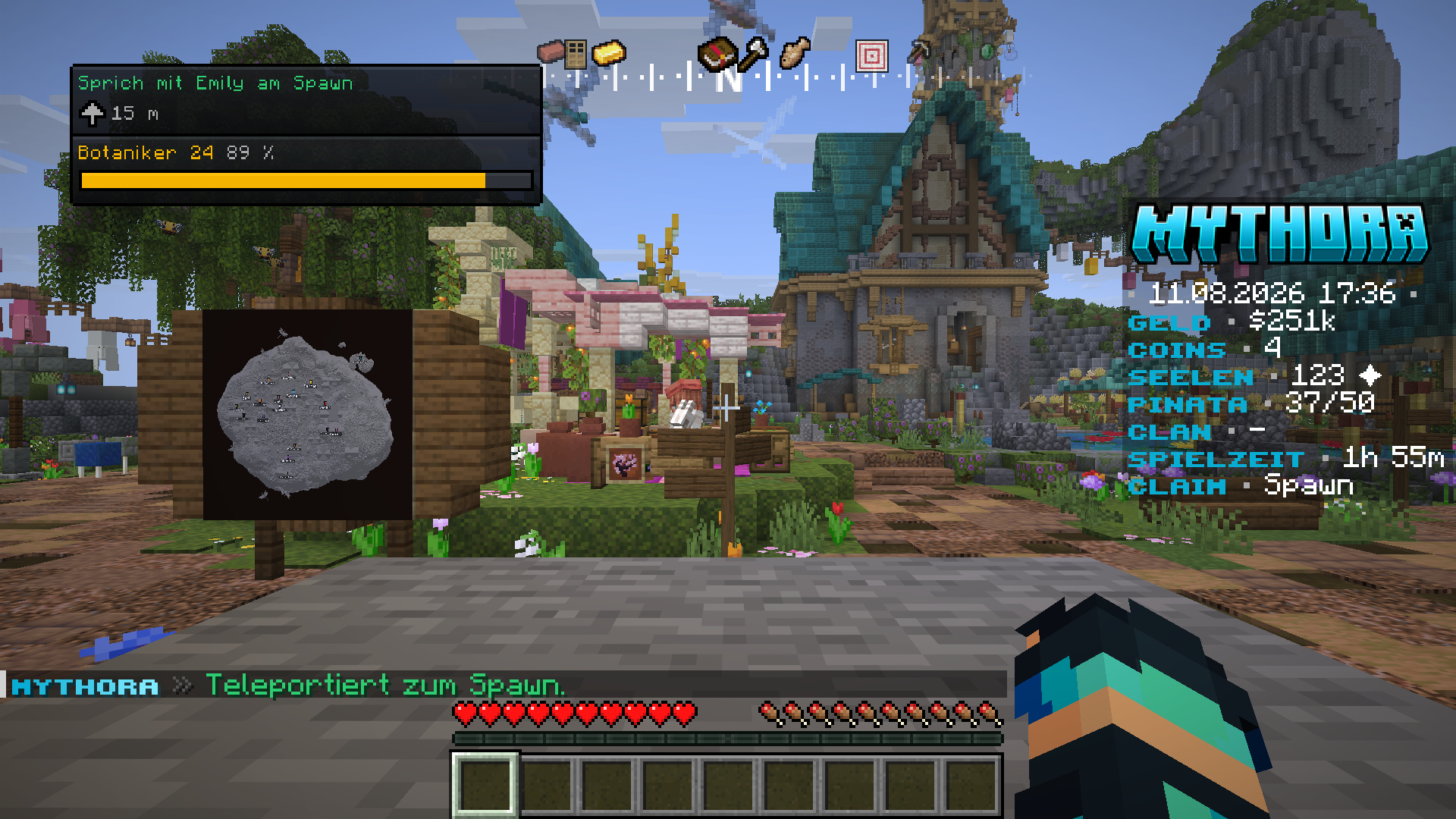 Das Mythora-HUD am Spawn